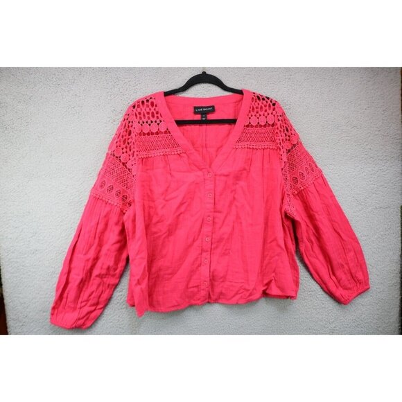 Lane Bryant Long Balloon Sleeves Button Down Blouse-Size 18-Boho-Lace - Picture 1 of 9